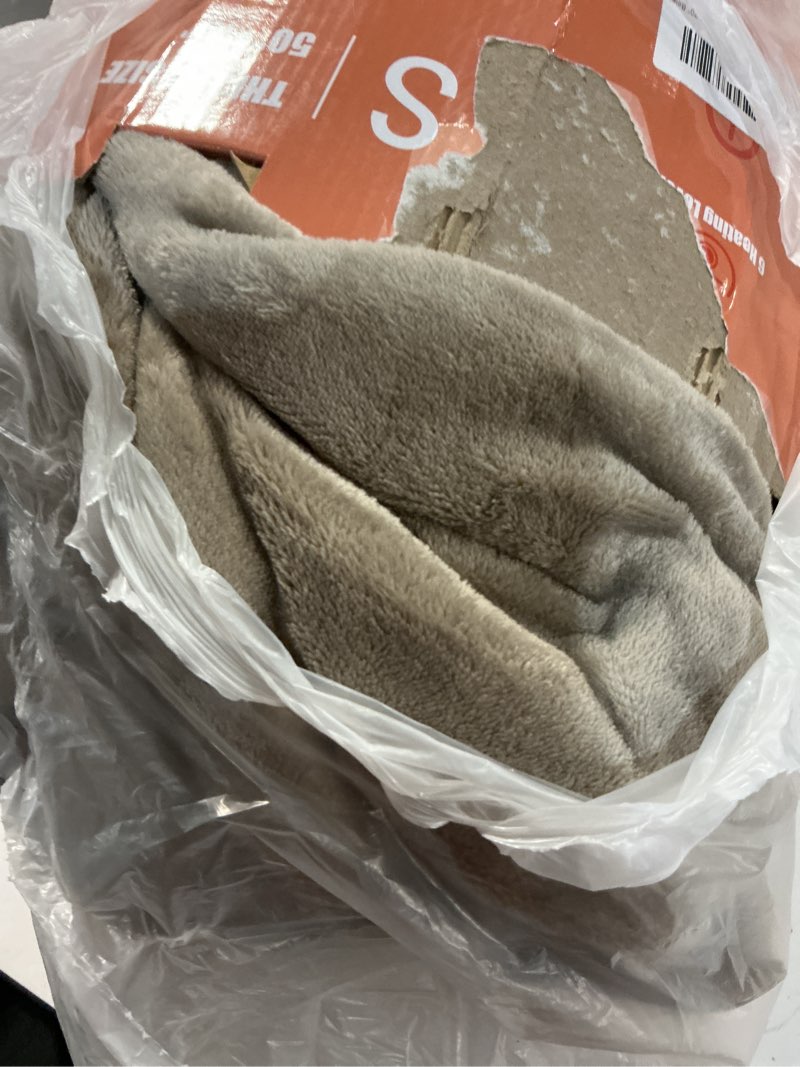 Condition photo showing As Is for estingo wearable heated blanket electric throw, heated shawl with 6 heating levels and 1-4 hours auto off, heated hoodie women for mom women seniors grandma 50"×64" light beige light beige 50"x64"