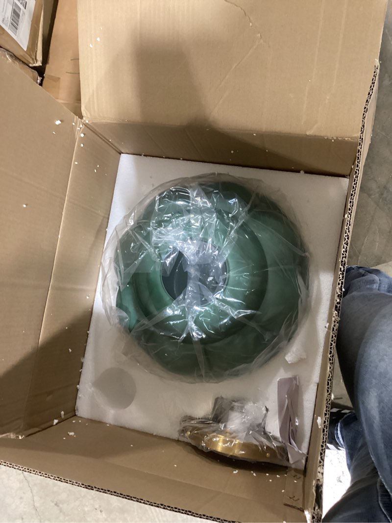 Condition photo showing New/Like New for milk glass ceiling light fixture - farmhouse antique brass semi flush mount ceiling light for kitchen, hallway, and bedroom (green 15 inch) milk green b 15 inch