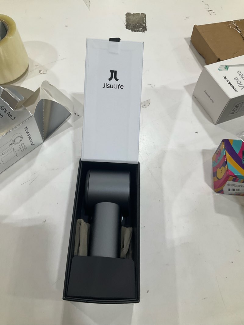 Condition photo showing Good Condition for jisulife handheld fan pro series - high speed airflow: 1-100 speed scroll wheel, metal body, digital display, 1.5h fast charge, 5000mah-portable fan for travel outdoor, gifts for women men(grey) metal exterior grey
