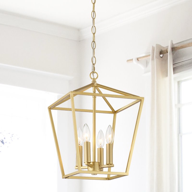 Allis 4 - Light 12" W Living Room Steel Dimmable Geometric Lantern Chandelier