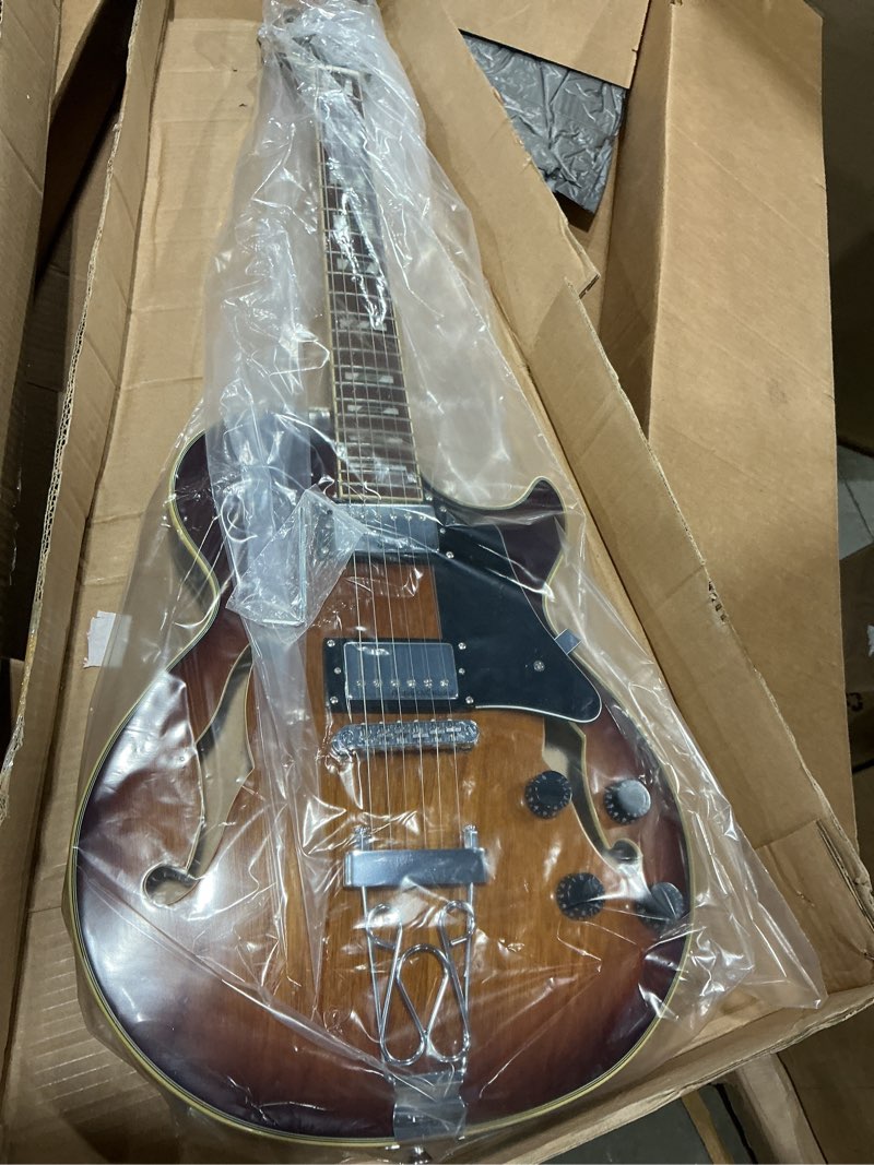 Condition photo showing New/Like New for redid semi-hollow body electric guitar rd-100 jazz guitar with f-hole,maple neck,humbucker pickups(brown)