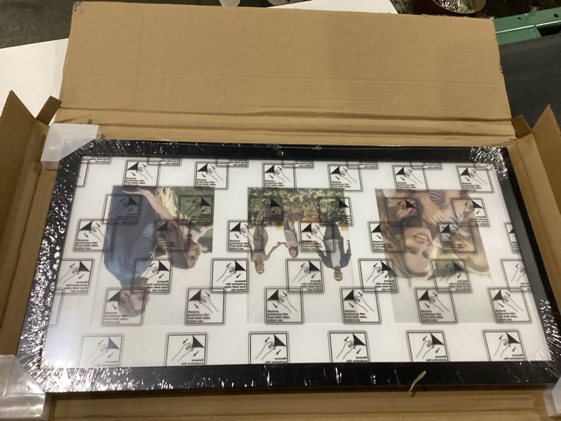 Condition photo showing New/Like New for Americanflat 5x7 Picture Frame Collage with Polished Plexiglass - Fits Three 5x7 Photos or Use as One 10x20 Picture Frame - Signature Collection - Collage Frames for Wall Display - Black Black 10x20 Three 5x7 Photos
