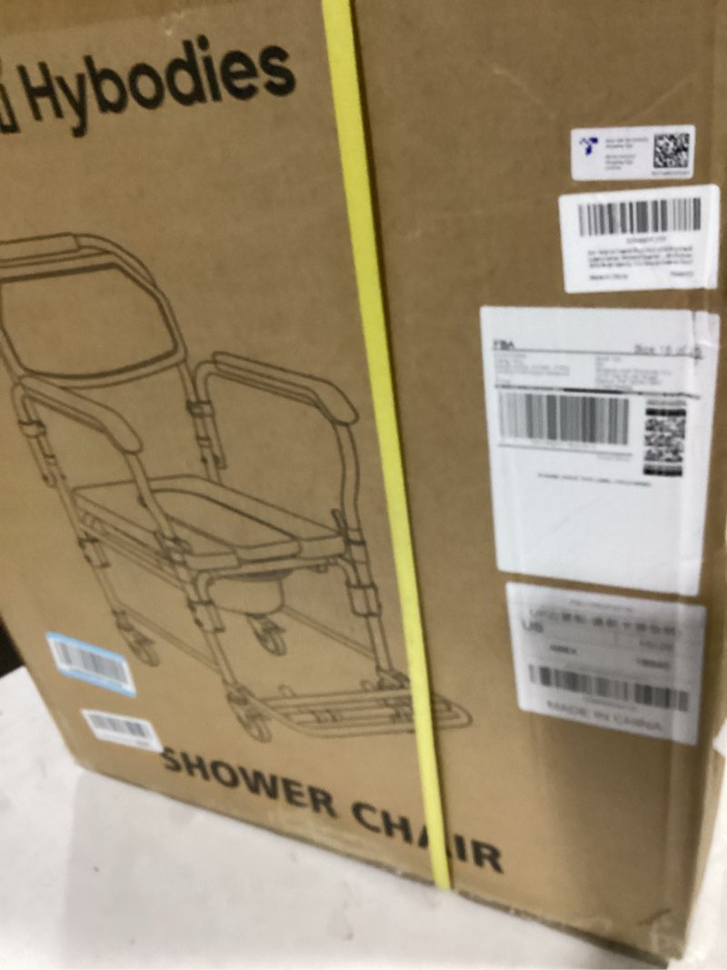 Condition photo showing New/Like New for bedside commode wheelchair with drop arms & lockable casters, waterproof aluminum shower chair, anti-tilt foldable footrest, sponge padded seat, 330lbs weight capacity, 3 in 1 bedside commode chair