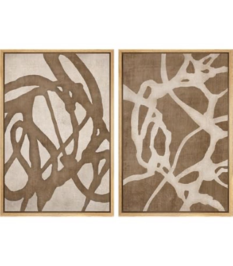 SIGNWIN Framed Canvas Print Wall Art Set Natural Flow Abstract Earth Tone Organic Shapes Cozy Neutral Minimal Decorative Nordic Zen Bohemian for Living Room, Bedroom, Office - 16"x24"x2 Black 16" x 24" x 2 Panels BLACK A16-2405-irs01