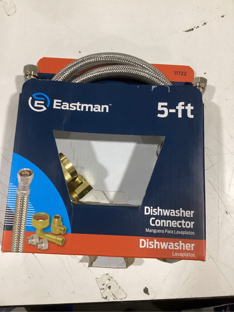 Condition photo showing As Is for eastman 5-ft 3/8-in compression inlet x 3/8-in compression outlet stainless steel dishwasher connector