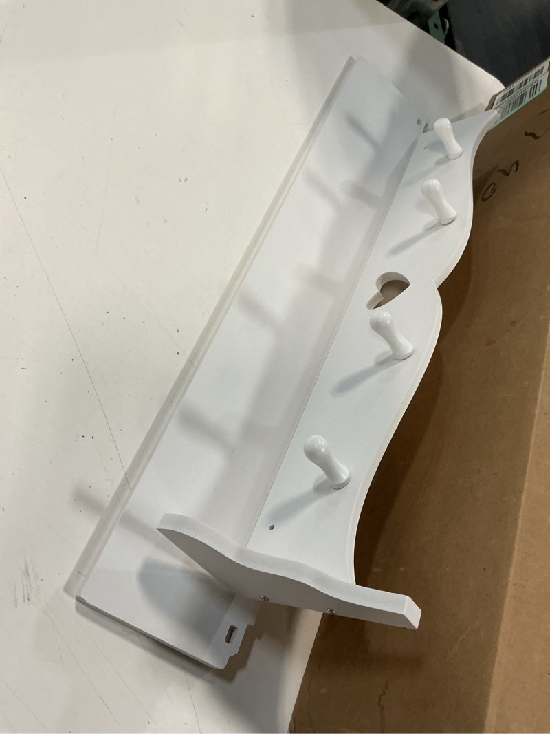 Condition photo showing As Is for floating shelf, white carved wall hanging hollow wall shelf wall decoration coat rack hook wall mounted shelf