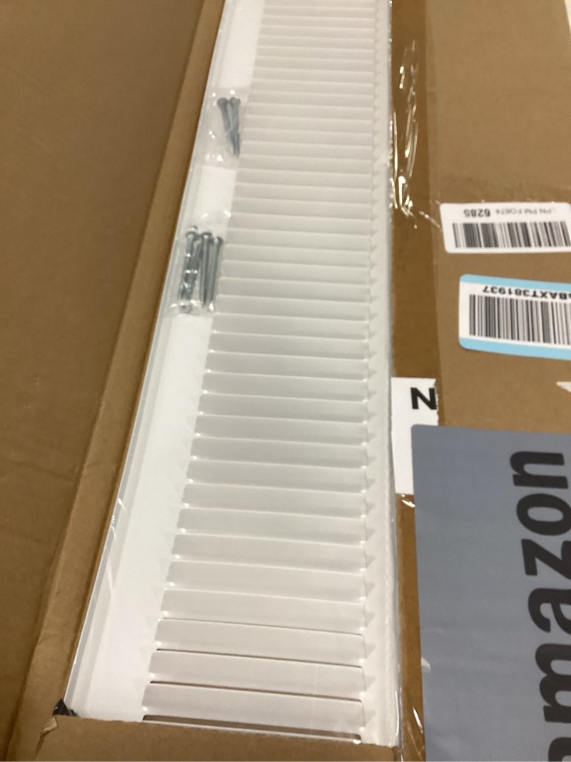 Condition photo showing Good Condition for HVAC Premium 8'' x 22'' [Duct Opening] Flat Stamped Steel Return Air Grille - Sidewall and Ceiling - HVAC Vent Duct Cover - White [Outer Dimensions: 9.75''w X 23.75''h] 8 X 22