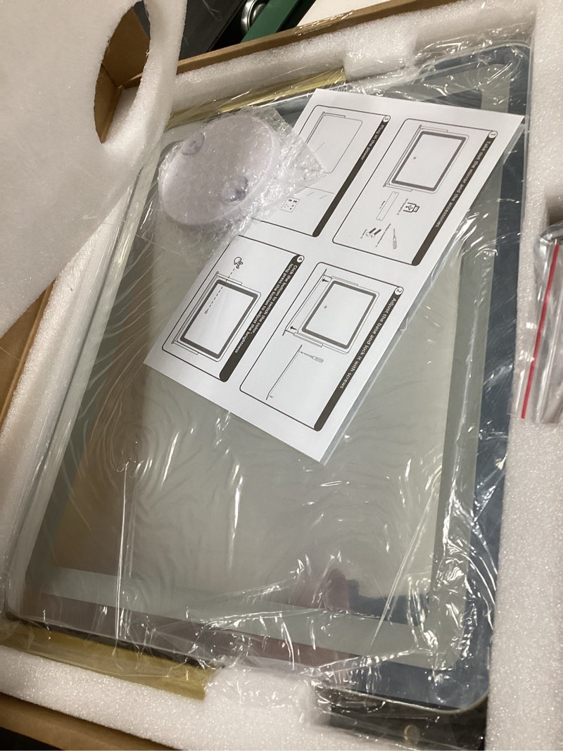 Condition photo showing New/Like New for ROLOVE Gold Vanity Mirror with Lights 15" x 12", Lighted Makeup Mirror with 10X Magnification, 3 Color Lighting & Dimmable Brightness, Make Up Mirror with Lighting for Bedroom Tabletop Gold 12"L x 15"W