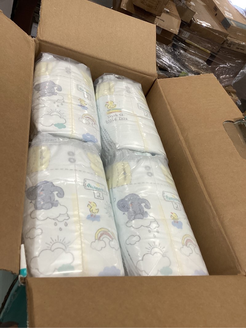 Condition photo showing New/Like New for pampers swaddlers diapers, size 2 (10-22 lbs), 148 count, absorbent, keeps baby dry and comfortable, skin safe disposable baby diaper size 2 148