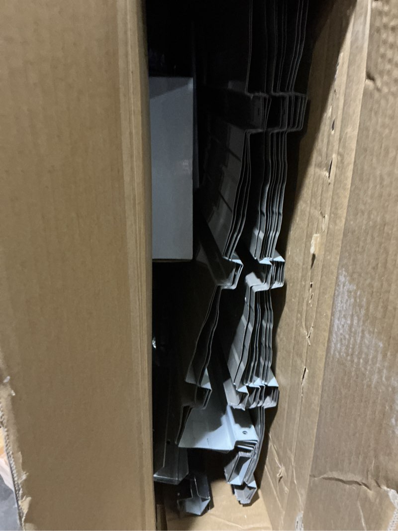 Condition photo showing As Is for 5x4 FT Metal Outdoor Storage Shed,Lockable Garden Tool Sheds with Pitched Roof and Shutter Vents,Practical Weatherproof House for Backyard Lawn,Brown+Black