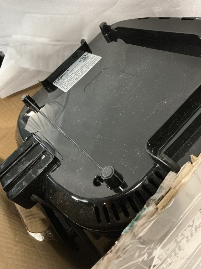 Condition photo showing As Is for cuisinart air fryer, 6-quart basket large fryer with 5 cooking functions to roast, bake, broil, air fry and keep warm, 5 airfryer presets, dishwasher-safe parts, air-200nas, stainless steel & black 6 qt. window