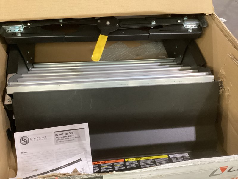 Condition photo showing Good Condition for lippert components 733931 solid step quad step for rv and travel trailer entry doorway black, 26-inch double double step 26-inch