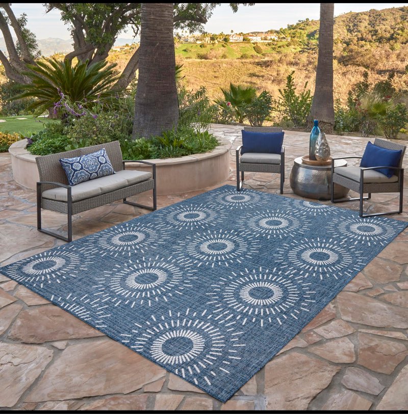 Gertmenian Indoor/Outdoor Flatweave Area Rug - 5x7 Standard, Stain & UV Resistant, Ideal for High Traffic Areas in Deck, Patio, Mudroom - Geometric, Navy, 324