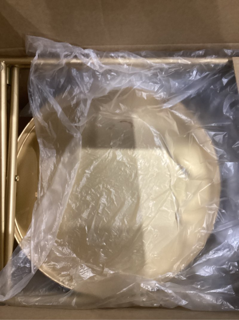 Condition photo showing As Is for TeoKJ 2 Tier Gold Side Table, Folding Round Metal End Table Small Nightstand with Two Removable Tray for Bedroom Living Room Small Spaces Bedside Gold Gold 1