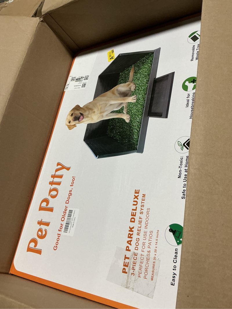Condition photo showing As Is for Large Dog Grass Pad with Tray, Reusable Potty Training Pad with Pee Baffle, Indoor & Outdoor 30"×20" Artificial Grass Patch for Small & Medium Dogs