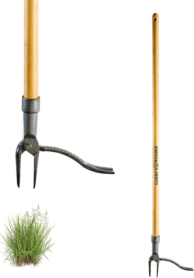stand up weed puller tool with long handle - 45.6” ergonomic weeder puller - cast steel and bamboo weed remover for weeding without bending or kneeling - garden tools for gardening by garret wade