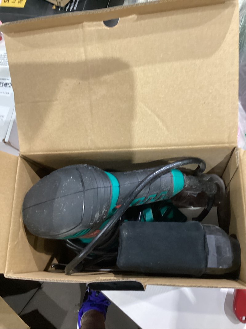 Condition photo showing As Is for hychika 5-inch random orbital sander, 13000rpm electric palm sander with 6 variable speeds, powerful motor, 12pcs sandpapers and efficient dust collection bag, for woodworking, finishing and polishing