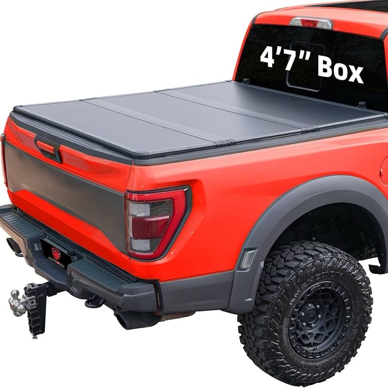 hard top tri fold tonneau cover compatible with 2022-2025 ford maverick 4.6ft bed (54.4") alloy steel and fiberglass made