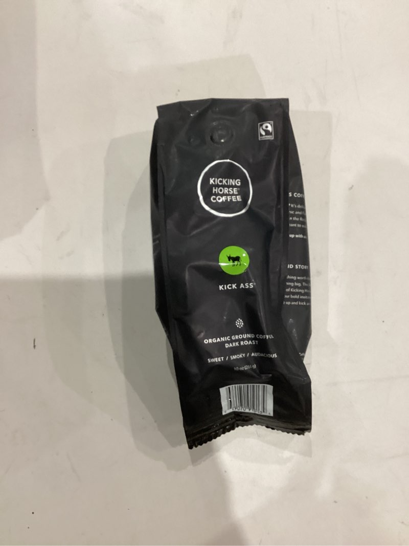 Condition photo showing New/Like New for Kicking Horse Coffee, Kick Ass, Dark Roast, Ground, 10 Oz - Certified Organic, Fairtrade, Kosher Coffee Kick Ass - Dark Roast Coffee
