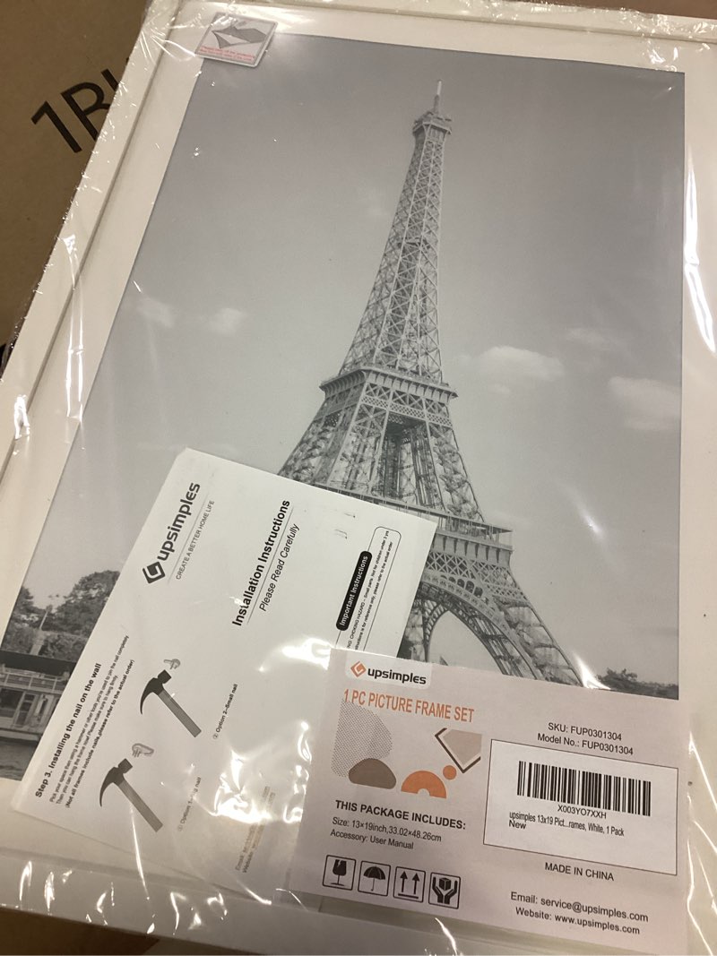Condition photo showing Good Condition for upsimples 13x19 Picture Frame, Display Pictures 11x17 with Mat or 13 x 19 Without, Wall Hanging Poster Frames, White, 1 Pack White 13x19