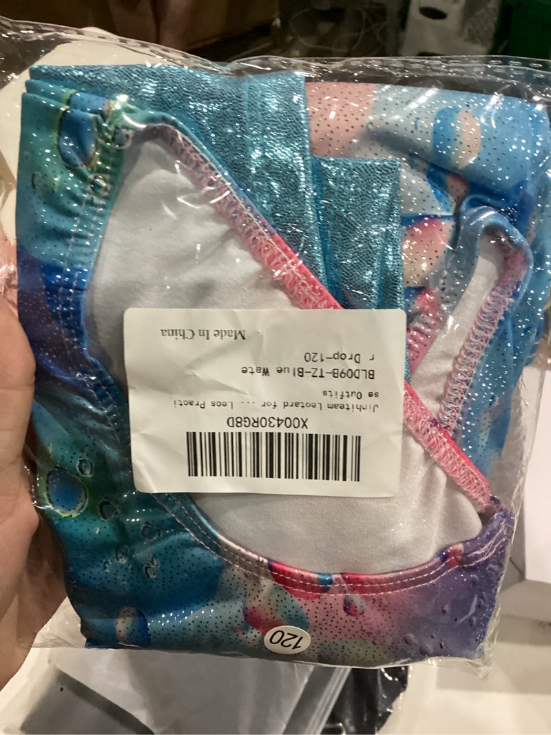 Condition photo showing New/Like New for Gymnastics Leotards for Girls - 2 Piece Shiny Sleeveless Outfit with Gym Shorts for Little Kids (4-12 Years) Blue Water Drop 6-7 Years