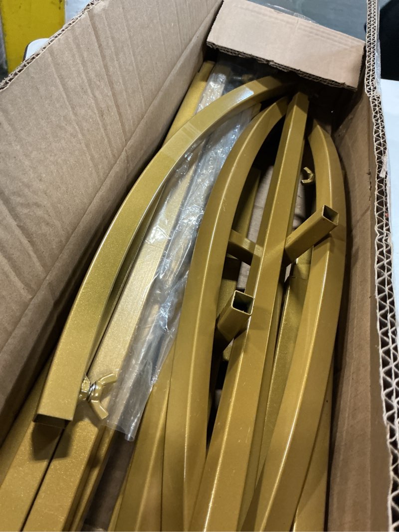 Condition photo showing As Is for 7.2FT Metal Arch Backdrop Stand and Cover Set, Gold Wedding Backdrop Arch Stand with Cover, Balloon Arch Stand with White Arch Cover for Birthday Party Baby Shower Graduation Ceremony Decorations