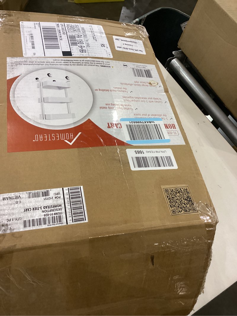 Condition photo showing Good Condition for HOMESTEAD 3-Tier Metal Rolling Cart - Easy Assembly, Durable Design, and Versatile Storage for Home & Office Light Duty - White