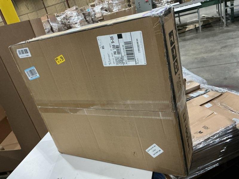 Condition photo showing New/Like New for LLDEPLL Floor Mobile TV Stand with Power Outlet, Rolling TV Cart for 27-65 Inch OLED LED Monitors, 6 Levels of Height Adjustment, Ambient Lighting on The Bottom Wheels Holds up to 88lbs, 400x400mm White