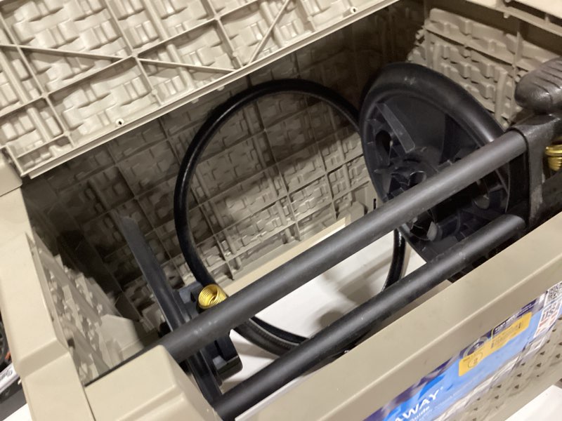 Condition photo showing As Is for suncast hose hideaway plastic 175-ft hideaway hose reel