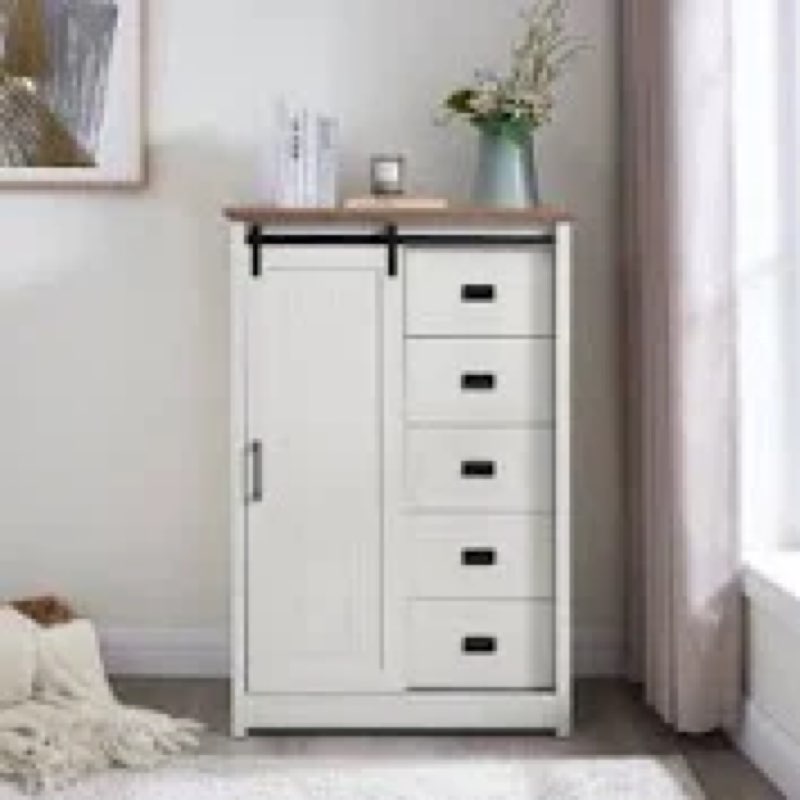 Farmhouse 5 Chest of Drawers, Tall Drawers Dresser with Slidin