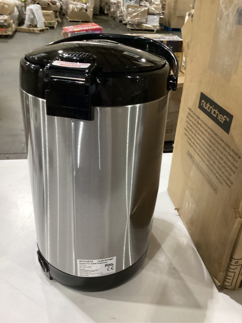 Condition photo showing As Is for Not tested ***NutriChef Electric Water Boiler and Warmer - 5L/5.28 Qt Stainless Steel Hot Water Dispenser w/Rotating Base, Keep Warm Temperature Set, Auto Shut Off, Safety Lock, Instant Heating for Coffee & Tea 5.3 Quarts