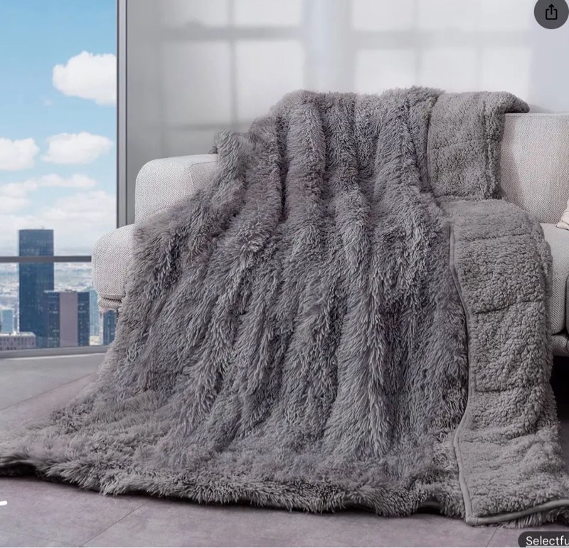 Cottonblue Faux Fur Weighted Blanket 15Lbs, Soft Fuzzy Luxurious Fluffy Heavy Blanket, Plush Sherpa Dual Side Cozy Warm Throw Bl