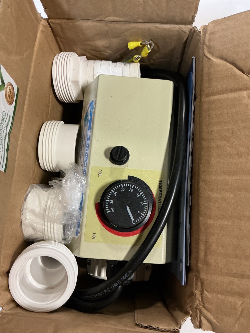 Condition photo showing As Is for mxmoonant hot tub heater 3kw 220v electric pool spa heater water thermostat | 104? temperature knob control, self heating, high temp protection, 1.5” pvc plumbing for 500 gals spa, bathtub, small pool