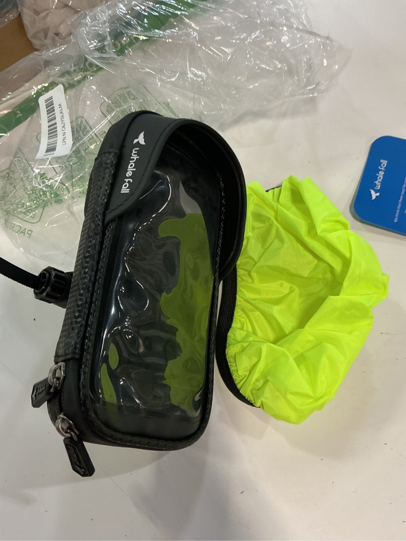 Condition photo showing Good Condition for whale falll bike handlebar bag waterproof, quick release phone holder mount with touchscreen, stable shockproof storage for daily commutes & long rides, great gift for cyclists, fits phones up to 7" black