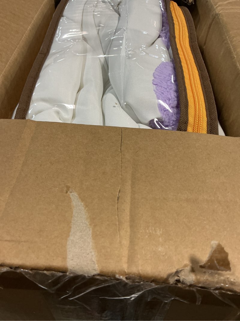 Condition photo showing New/Like New for Intelligent Design Kids Twin Comforter Set for Girls, Tufted Chenille Floral Comforter Set Twin, Lightweight Polka Dot Comforter Reversible Bed Set, Sham, Pillow, Gracie, Twin White/Purple 3 Piece Twin Comforter White/Purple