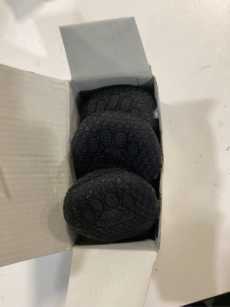 Condition photo showing As Is for QUMY Dog Shoes for Large Dogs, Medium Dog Boots & Paw Protectors for Winter Snowy Day, Summer Hot Pavement, Water-Resistant in Rainy Weather, Outdoor Walking, Indoor Hardfloors Skid-Resistant Sole Black Size 5: 2.4''x2.8''(W*L) (Pack of 4)