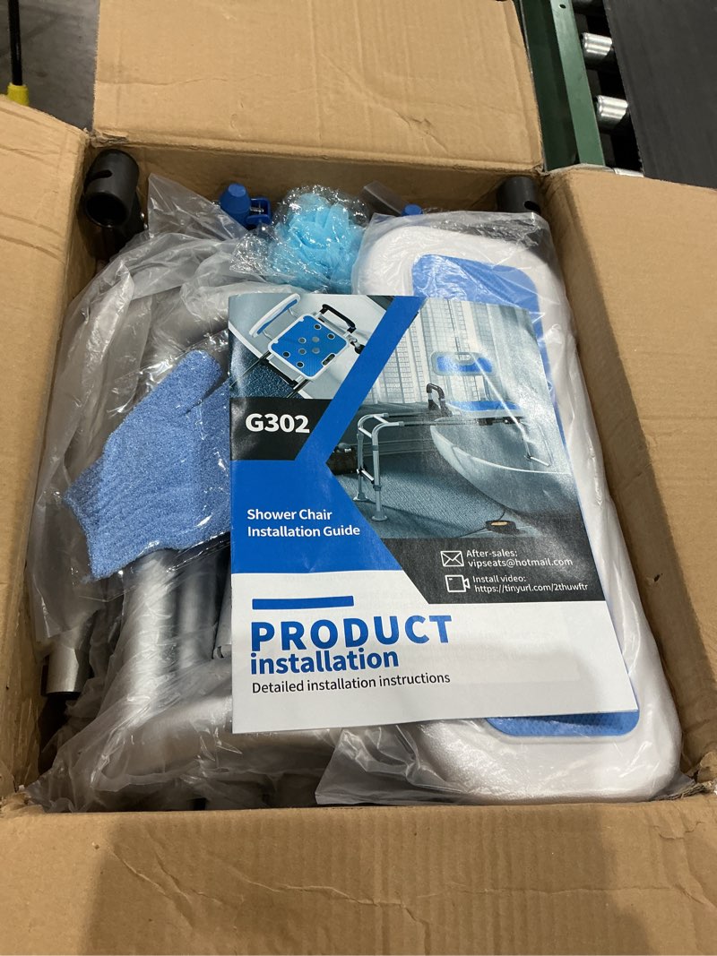 Condition photo showing Good Condition for sliding shower chair for inside shower & bathtub, 500lb heavy duty adjustable height transfer bench, shower bench seat for elderly disabled & seniors, tub transfer bench with quick-dry seat sliding shower chair with arms and back