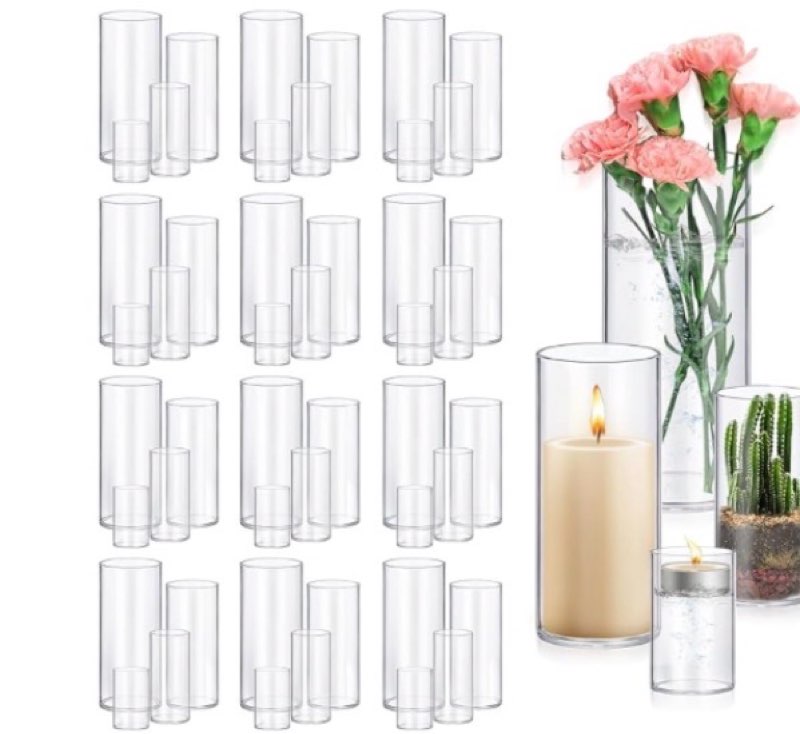 16Pack Thick Glass Cylinder Vases 4,6,9,12 Inch Tall Clear Flower Vase Hurricane Floating Candle Holder for Table Centerpiece Wedding Home Decor