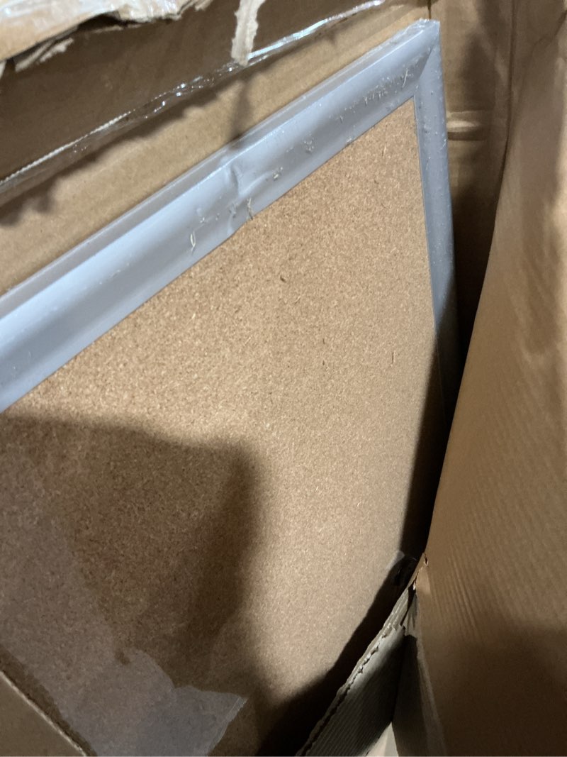 Condition photo showing As Is for office depot brand cork bulletin board, 36" x 48", aluminum frame with silver finish