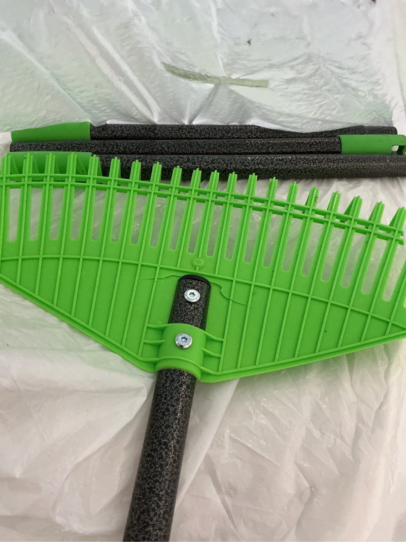 Condition photo showing As Is for plastic leaf rake - upgraded anti-break nylon head,65" adjustable outdoor yard rakes for leaves,grass,pine needle,mulch,gentle on lawn garden - lightweight for women,seniors & kids,childs 65‘’