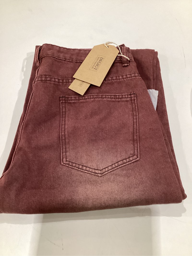 Condition photo showing Good Condition for Men's Baggy Hip Hop Jeans Wide Leg Skater Denim Pants Casual Loose Fit Long Trousers Streetwear B10 Red X-Small