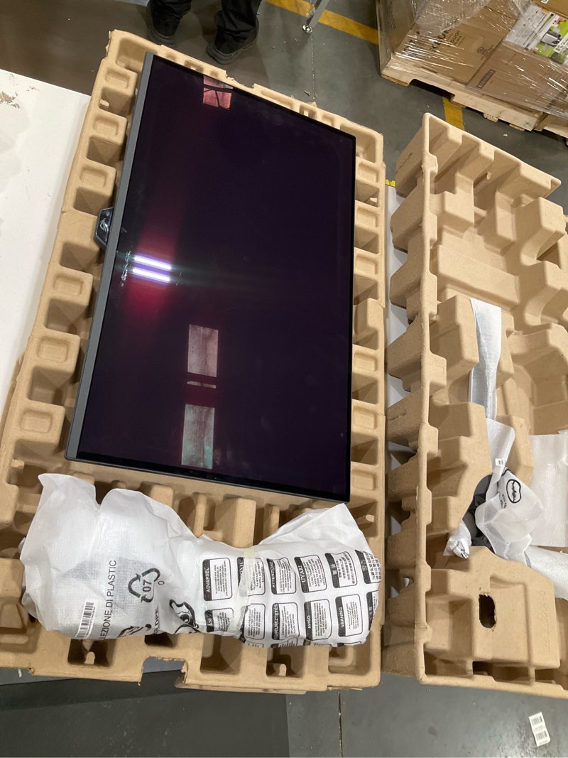 Condition photo showing As Is for incomplete, no power plug, asus rog swift 27” 4k qd-oled gaming monitor (pg27ucdm) - 240hz, 0.03ms, custom heatsink, neo proximity sensor, g-sync compatible, 99% dci-p3, true 10-bit color, displayport 2.1a uhbr20, 3 yr warranty 27\" oled 4k 240hz uhd g-sync