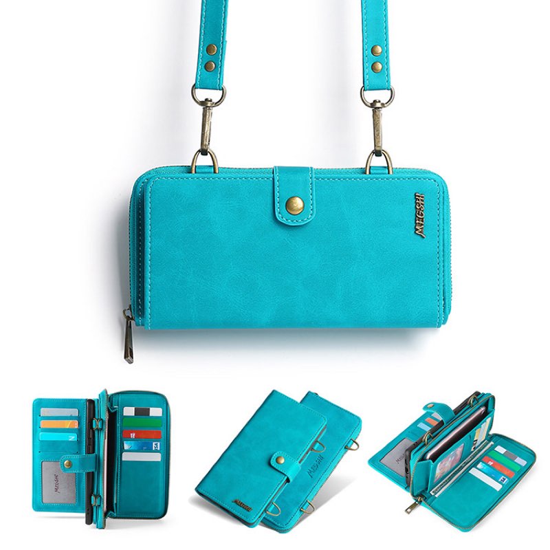 Misscase for Wallet Case for iPhone 13,Multi-Function Detachable 3 in 1 Magnetic Phone Case Wallet,Flip Strap Zipper Card Holder Phone Case with Shoulder Straps(Black) iPhone 13 Black