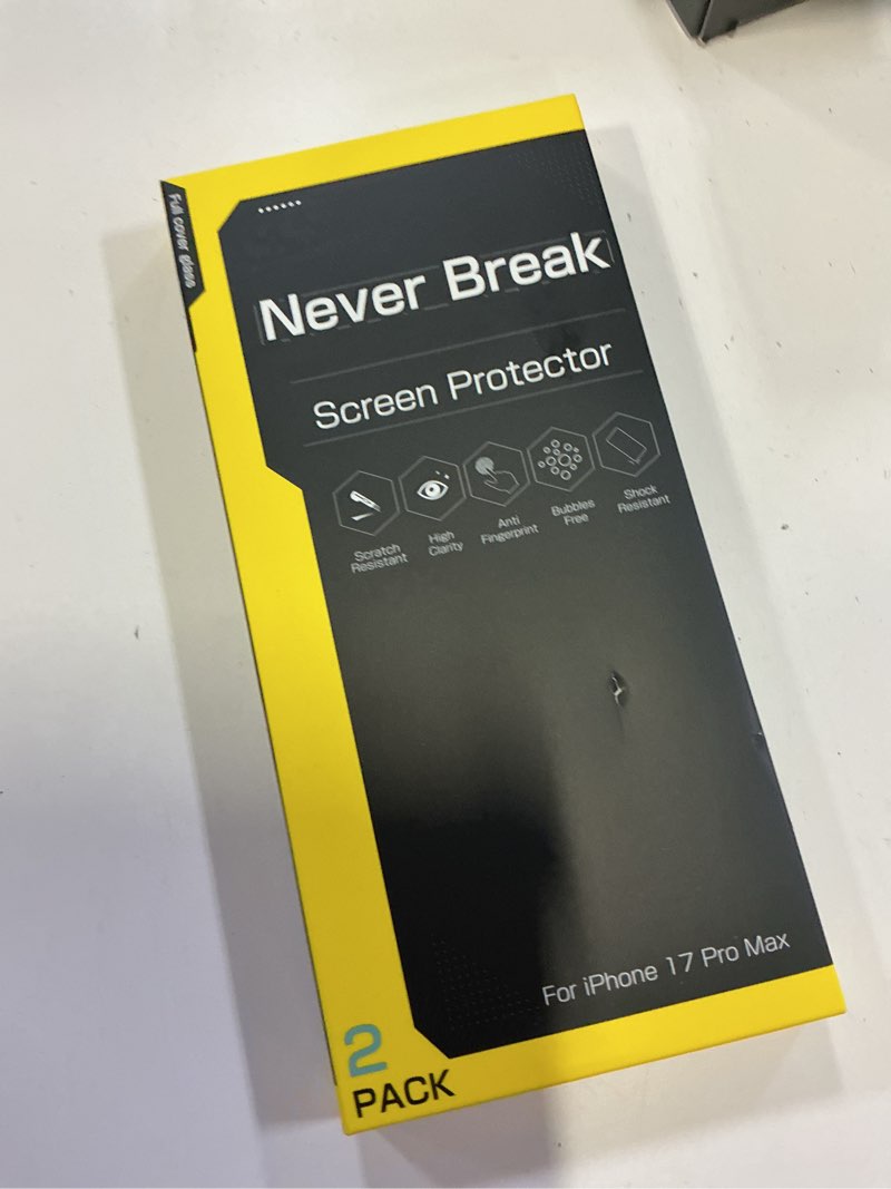Condition photo showing New/Like New for zeniss neverbreak 9h+ hardness for iphone 17 pro max screen protector 12ft military grade protection (scratch, shatter, drop resistance) tempered glass 6.9", 2 pack with de-bubble card, clear clear iphone 17 pro max