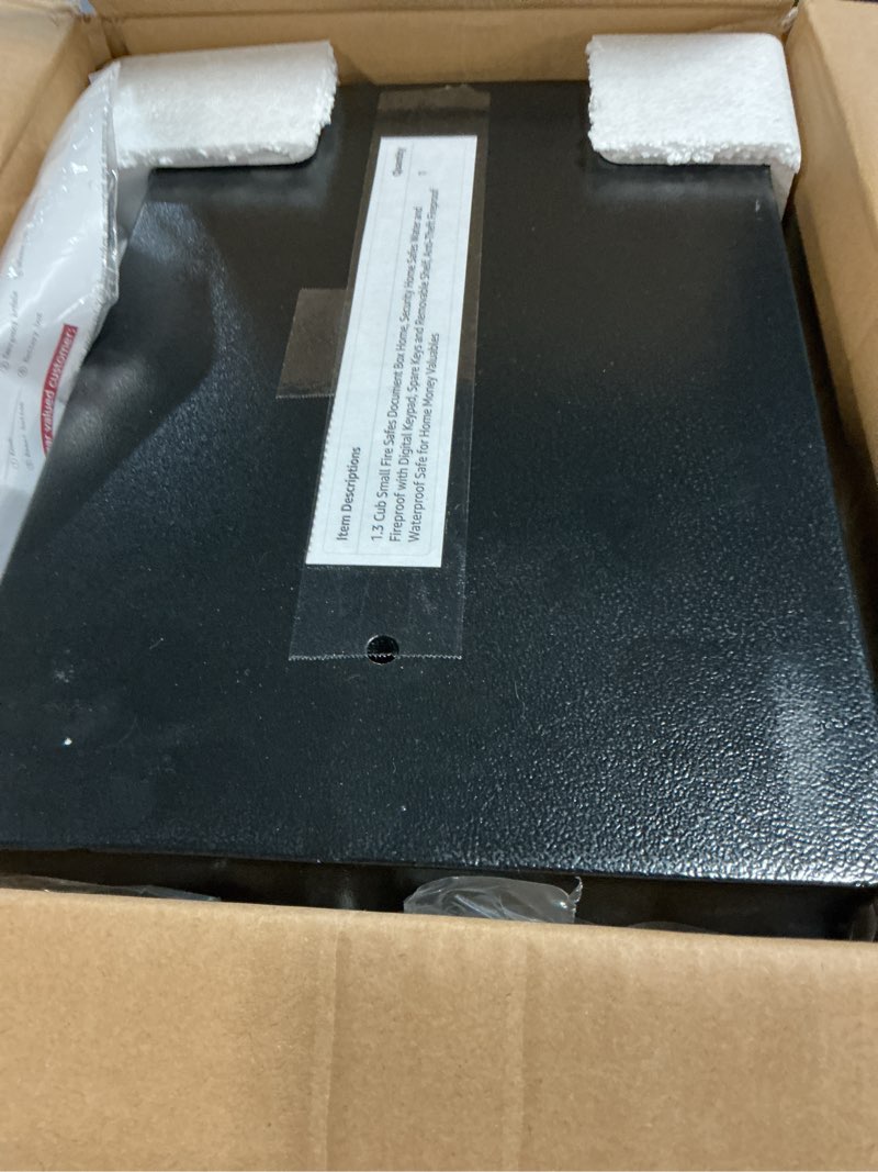 Condition photo showing Good Condition for 1.3 cub small fire safes document box home, security home safes water and fireproof with digital keypad, spare keys and removable shelf, anti-theft fireproof waterproof safe for home money valuables 1.3 cubic