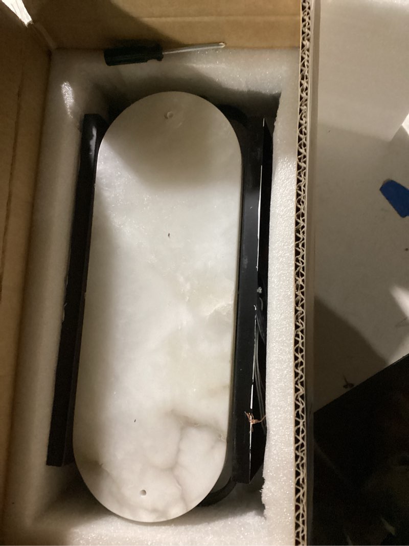 Condition photo showing As Is for 14.17in Alabaster Wall Sconces, Natural Marble Wall Light Set of Two, Modern LED Alabaster Sconces for Living Room Indoor Wall Lamps for Dining Room Stairs Bedroom,Brushed Gold Brushed Gold 2 Pack