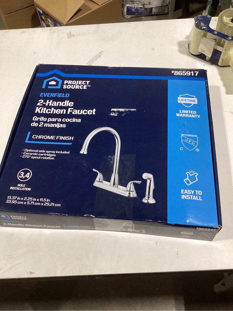 Condition photo showing As Is for Everfield Chrome 2-handle High-arc Kitchen Faucet (Deck Plate Included)