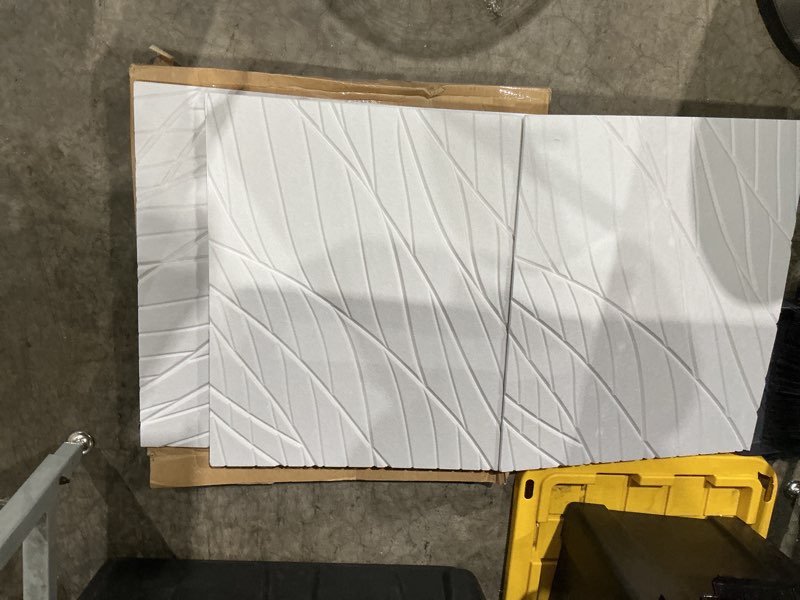 Condition photo showing As Is for incomplete  minimalist acoustic panels, 23.6\" x 23.6\" x 0.36\", 6 pack | decorative polyester fiber acoustic wall panels for echo reduction in living rooms, bedrooms, home offices and apartments.