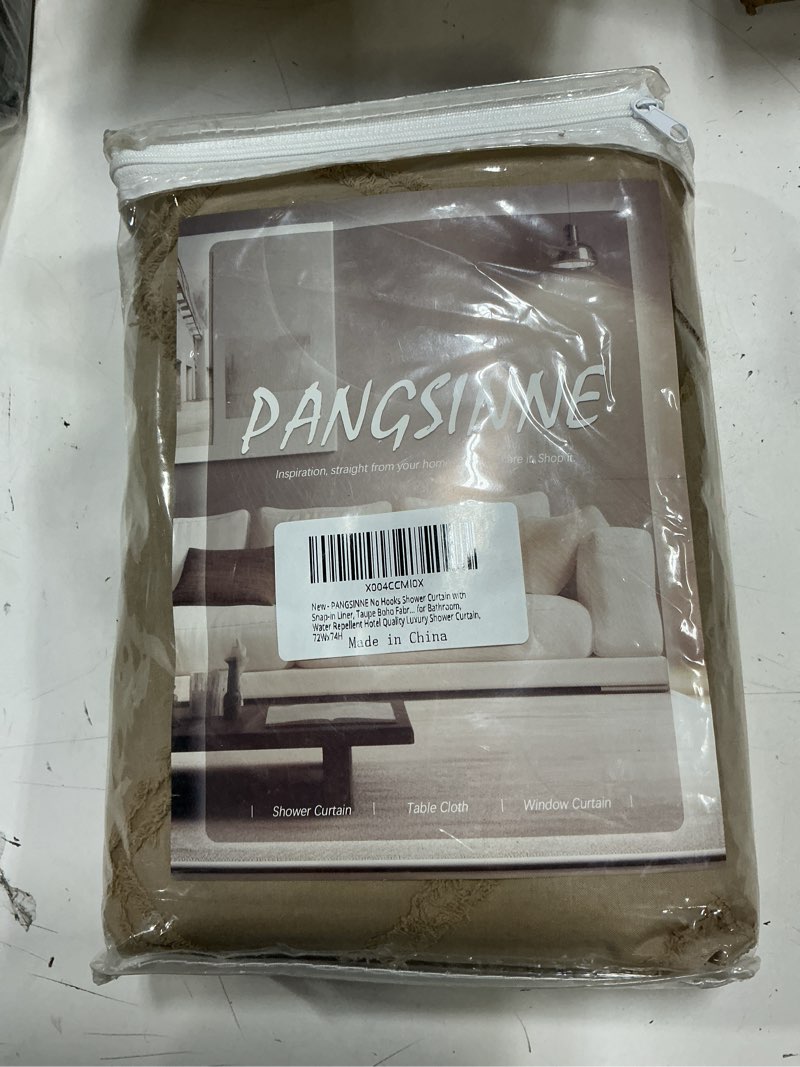 Condition photo showing New/Like New for pangsinne no hooks shower curtain with snap-in liner, sage green boho tufted chevron striped textured shower curtains for bathroom, water repellent luxury shower curtain, 72wx74h 72"w x 74"l (pack of 1) sage green