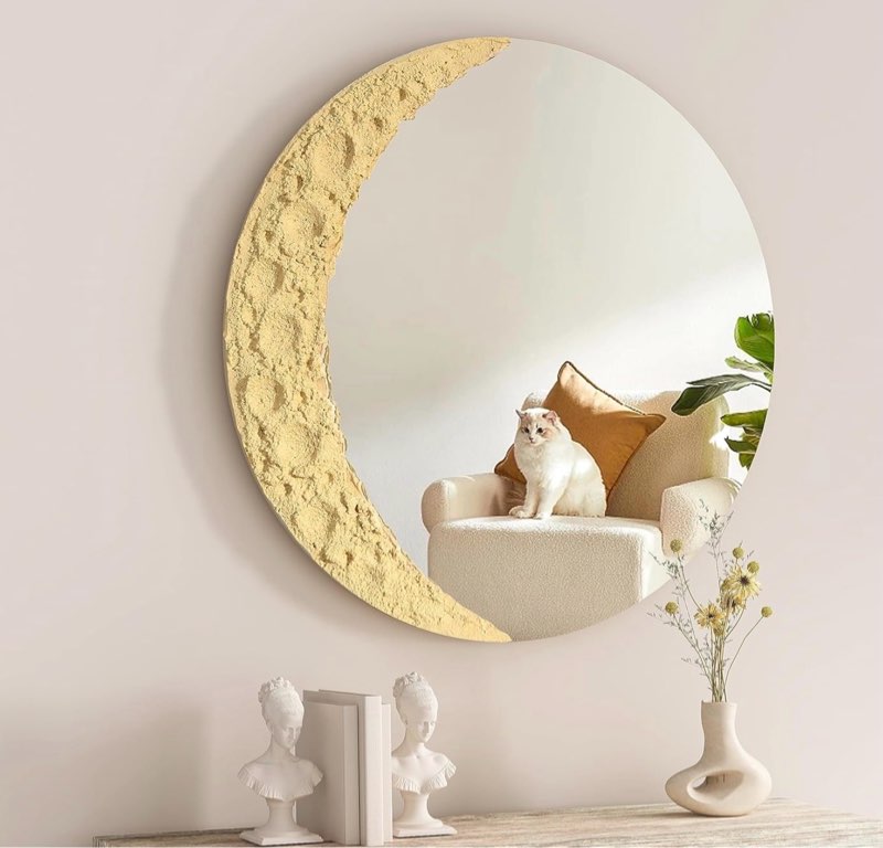 NAIADLYFrameless Round Decorative Bathroom Mirror Vanity Mirror, for Wall Decoration, for Bathroom Living Room Bedroom Hallway Entrance Hall Modern Elegant Shape (23.6X23.6inch/gold1) Gold1 23.6*23.6IN